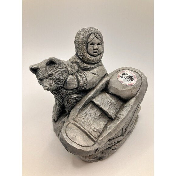 Child And Dog Glacial Ice Age Native American Sculpture Made In Alaska ACE - Picture 2 of 8